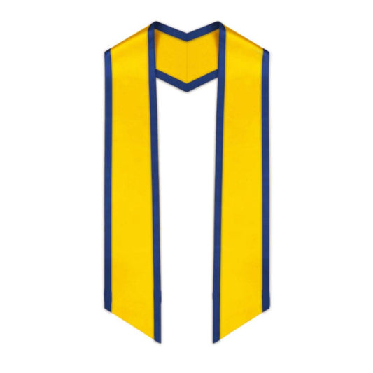 Gold Slanted Graduation Stole with Royal Blue Trim - Graduation Gown and Cap