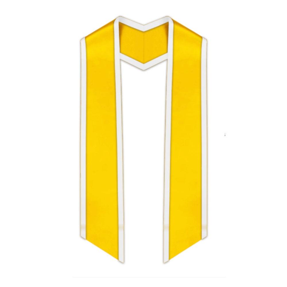 Gold Slanted Graduation Stole with White Trim - Graduation Gown and Cap