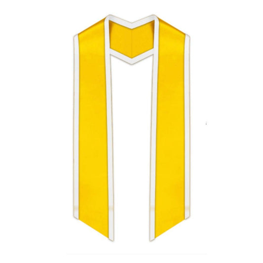 Gold Slanted Graduation Stole with White Trim - Graduation Gown and Cap