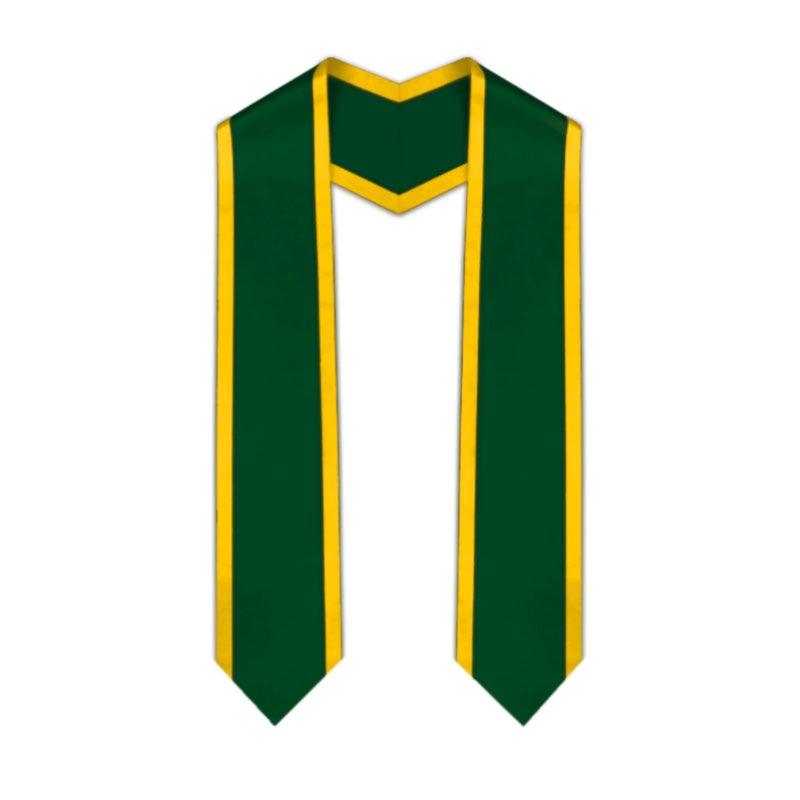 Hunter Green Pointed Graduation Stole with Gold Trim - Graduation Gown and Cap