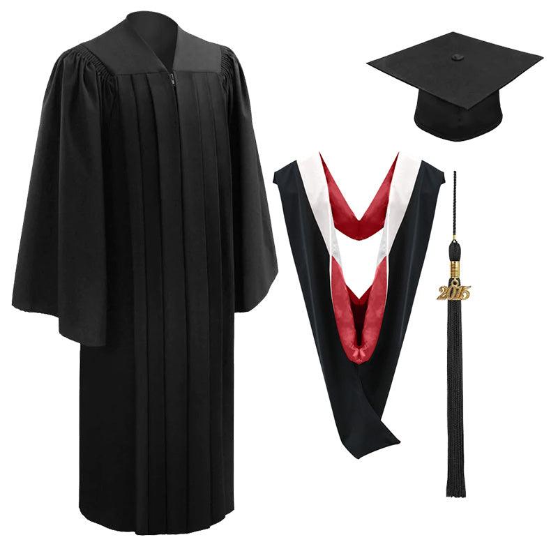 10 Deluxe Black Bachelors Graduation Cap, Gown & Hood Package - Graduation Gown and Cap