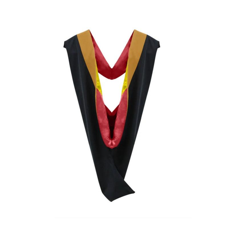 Deluxe Bachelors/Masters Hood - Drab Velvet, Red & Golden Yellow - Graduation Gown and Cap