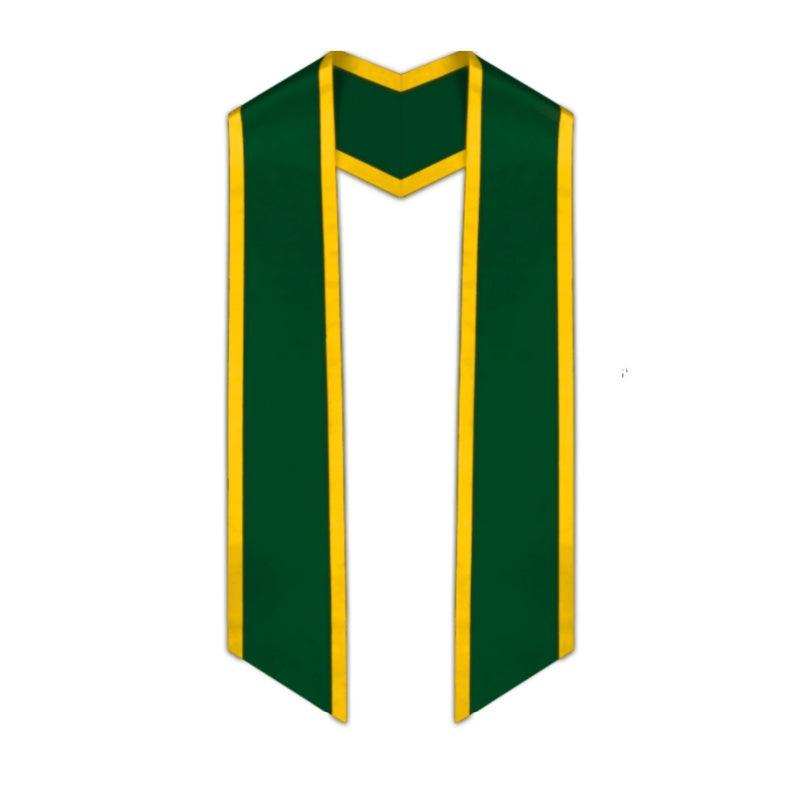 Hunter Green Slanted Graduation Stole with Gold Trim - Graduation Gown and Cap
