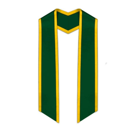 Hunter Green Slanted Graduation Stole with Gold Trim - Graduation Gown and Cap