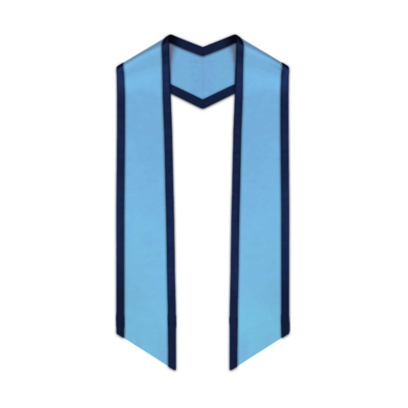 Light Blue Slanted Graduation Stole with Navy Blue Trim - Graduation Gown and Cap