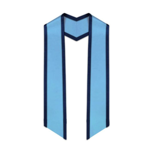 Light Blue Slanted Graduation Stole with Navy Blue Trim - Graduation Gown and Cap