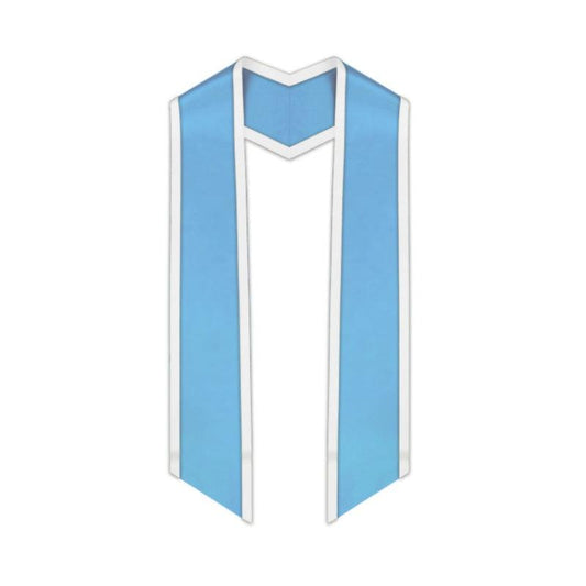 Light Blue Slanted Graduation Stole with White Trim - Graduation Gown and Cap