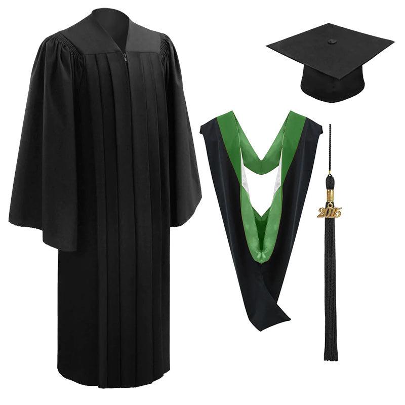 10 Deluxe Black Bachelors Graduation Cap, Gown & Hood Package - Graduation Gown and Cap