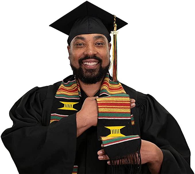 Kente Graduation Kente Stole, Handwoven Kente Sash Cloth - Graduation Gown and Cap