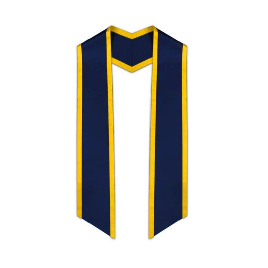 Navy Blue Slanted Graduation Stole with Gold Trim - Graduation Gown and Cap