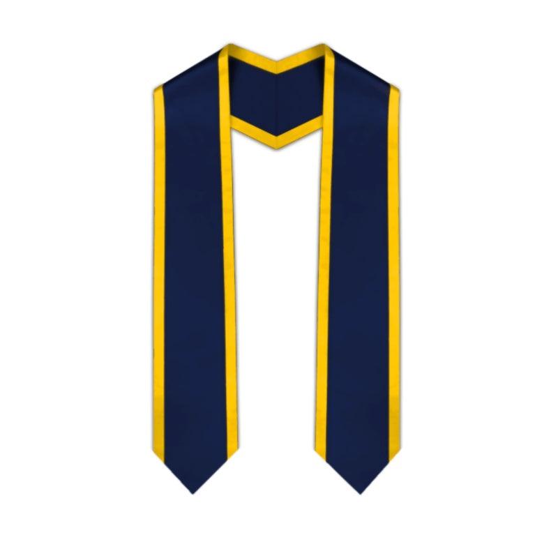 Navy Pointed Graduation Stole with Gold Trim - Graduation Gown and Cap