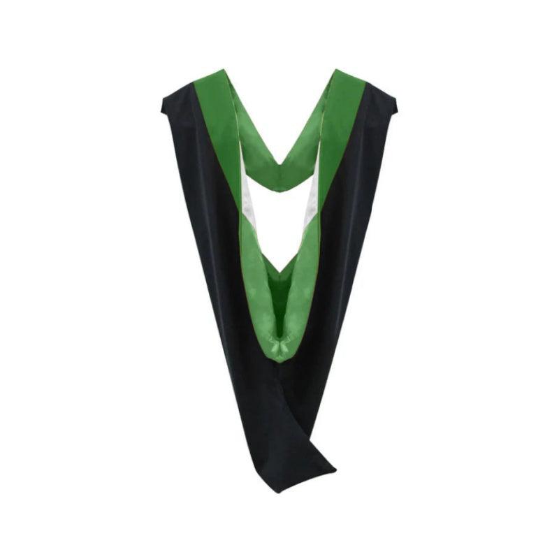 Deluxe Bachelors/Masters Hood - Kelly Green Velvet, Kelly Green & White - Graduation Gown and Cap