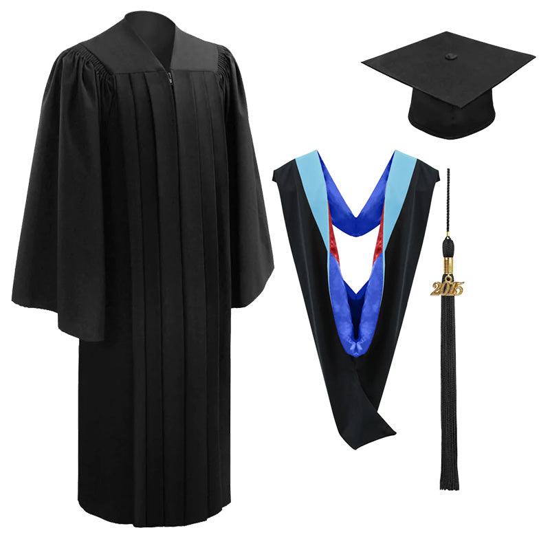 10 Deluxe Black Bachelors Graduation Cap, Gown & Hood Package - Graduation Gown and Cap