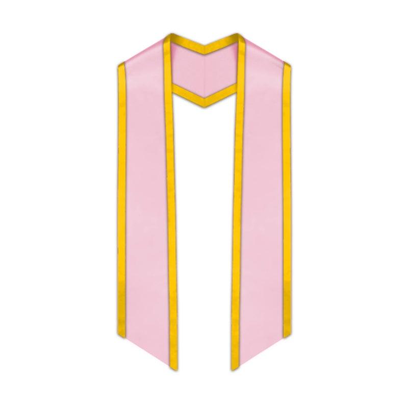 Pink Slanted Graduation Stole with Gold Trim - Graduation Gown and Cap