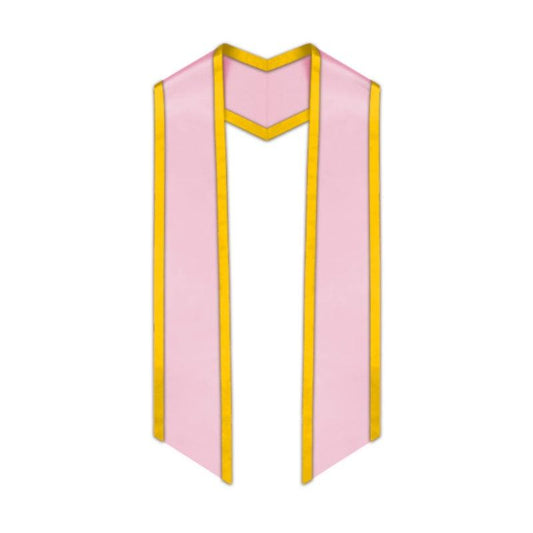 Pink Slanted Graduation Stole with Gold Trim - Graduation Gown and Cap