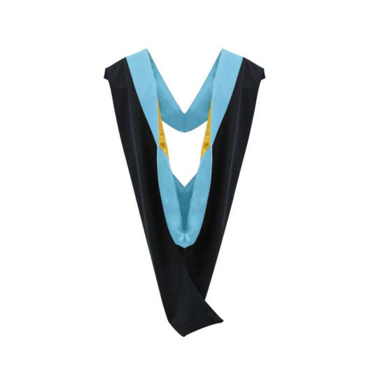 Deluxe Bachelors/Masters Hood - Light Blue Velvet, Light Blue & Golden Yellow - Graduation Gown and Cap