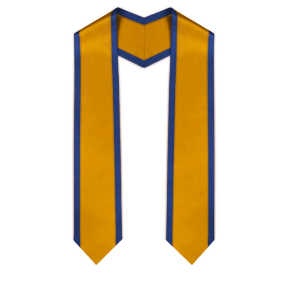 Antique Gold Pointed Graduation Stole with Royal Blue Trim - Graduation Gown and Cap