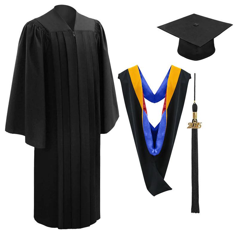 10 Deluxe Black Bachelors Graduation Cap, Gown & Hood Package - Graduation Gown and Cap