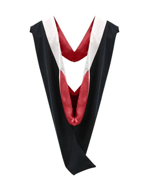 Deluxe Bachelors/Masters Hood - White Velvet, Red & White - Graduation Gown and Cap