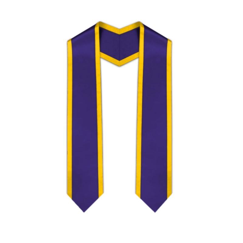 Purple Pointed Graduation Stole with Gold Trim - Graduation Gown and Cap