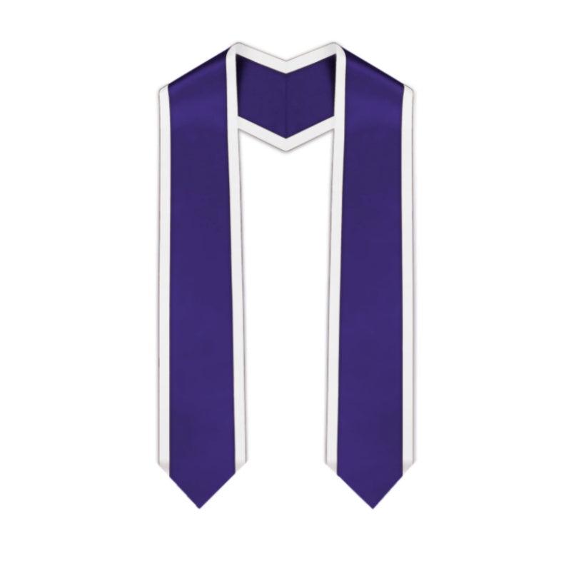 Purple Pointed Graduation Stole with White Trim - Graduation Gown and Cap