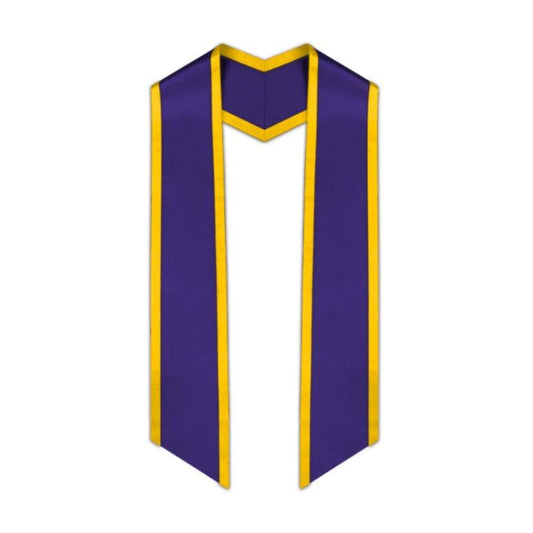 Purple Slanted Graduation Stole with Gold Trim - Graduation Gown and Cap