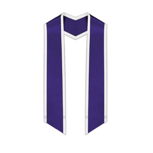 Purple Slanted Graduation Stole with White Trim - Graduation Gown and Cap