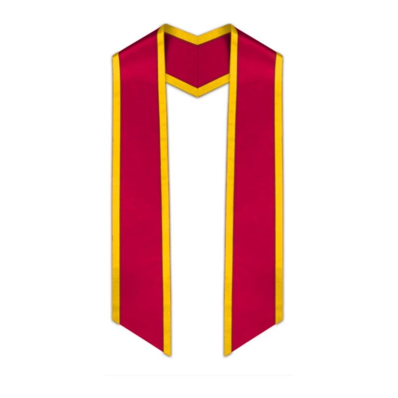 Red Slanted Graduation Stole with Gold Trim - Graduation Gown and Cap