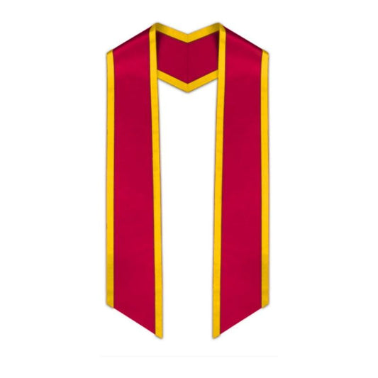 Red Slanted Graduation Stole with Gold Trim - Graduation Gown and Cap