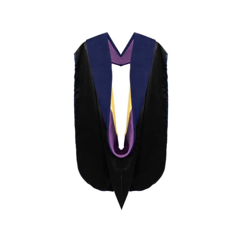 PhD Doctor Hood Dark Blue Velvet - Purple & Golden Yellow - Graduation Gown and Cap