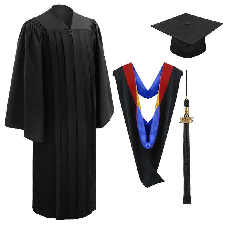 10 Deluxe Black Bachelors Graduation Cap, Gown & Hood Package - Graduation Gown and Cap