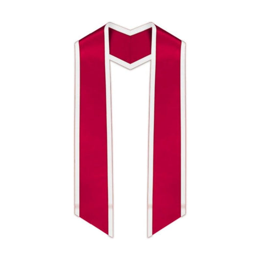 Red Slanted Graduation Stole with White Trim - Graduation Gown and Cap