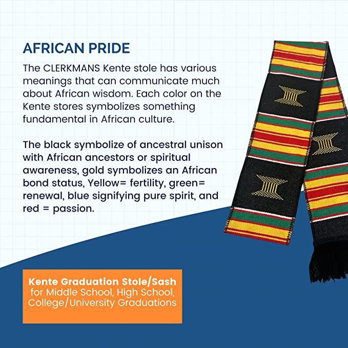 Kente Graduation Kente Stole, Handwoven Kente Sash Cloth - Graduation Gown and Cap