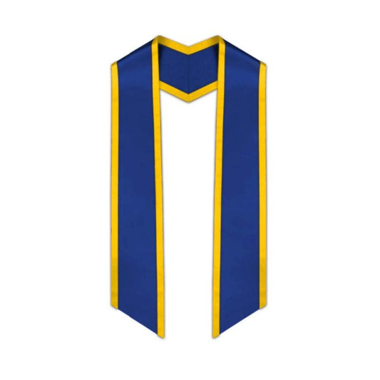 Royal Blue Slanted Graduation Stole with Gold Trim - Graduation Gown and Cap