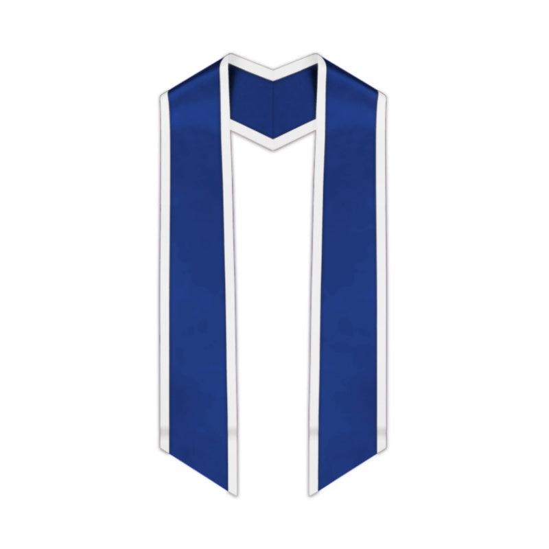 Royal Blue Slanted Graduation Stole with White Trim - Graduation Gown and Cap