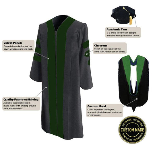 Custom Classic Doctoral Gown, Tam and Hood Package - Graduation Gown and Cap