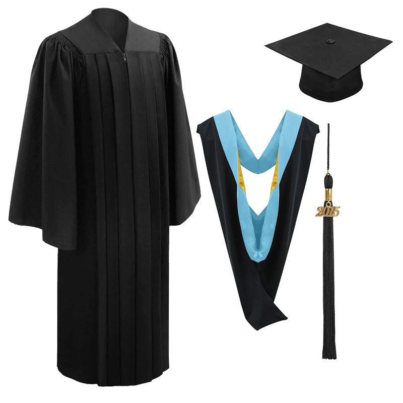 10 Deluxe Black Bachelors Graduation Cap, Gown & Hood Package - Graduation Gown and Cap