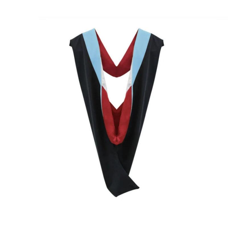 Deluxe Bachelors/Masters Hood - Light Blue Velvet, Red & White - Graduation Gown and Cap
