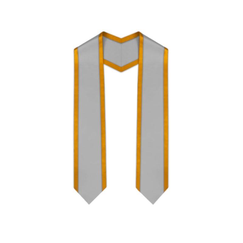 Silver Pointed Graduation Stole with Antique Gold Trim - Graduation Gown and Cap