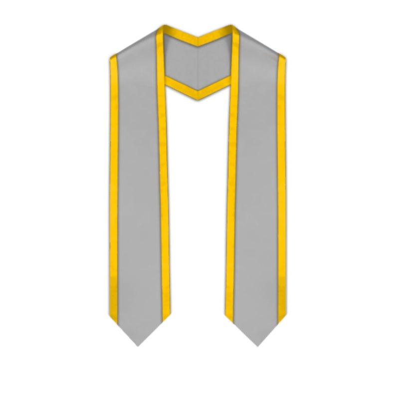 Silver Pointed Graduation Stole with Gold Trim - Graduation Gown and Cap