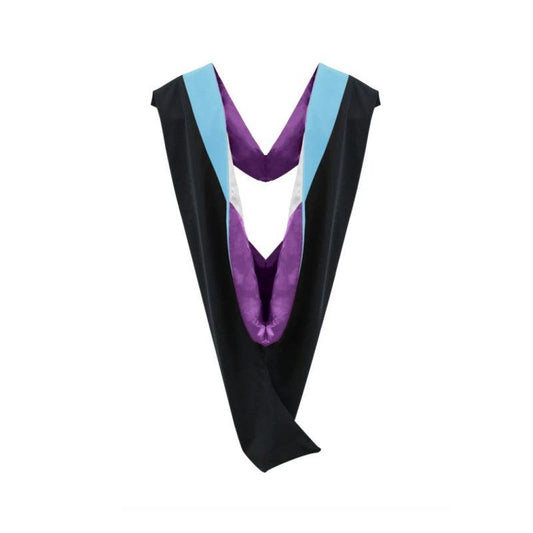 Deluxe Bachelors/Masters Hood - Light Blue Velvet, Purple & White - Graduation Gown and Cap
