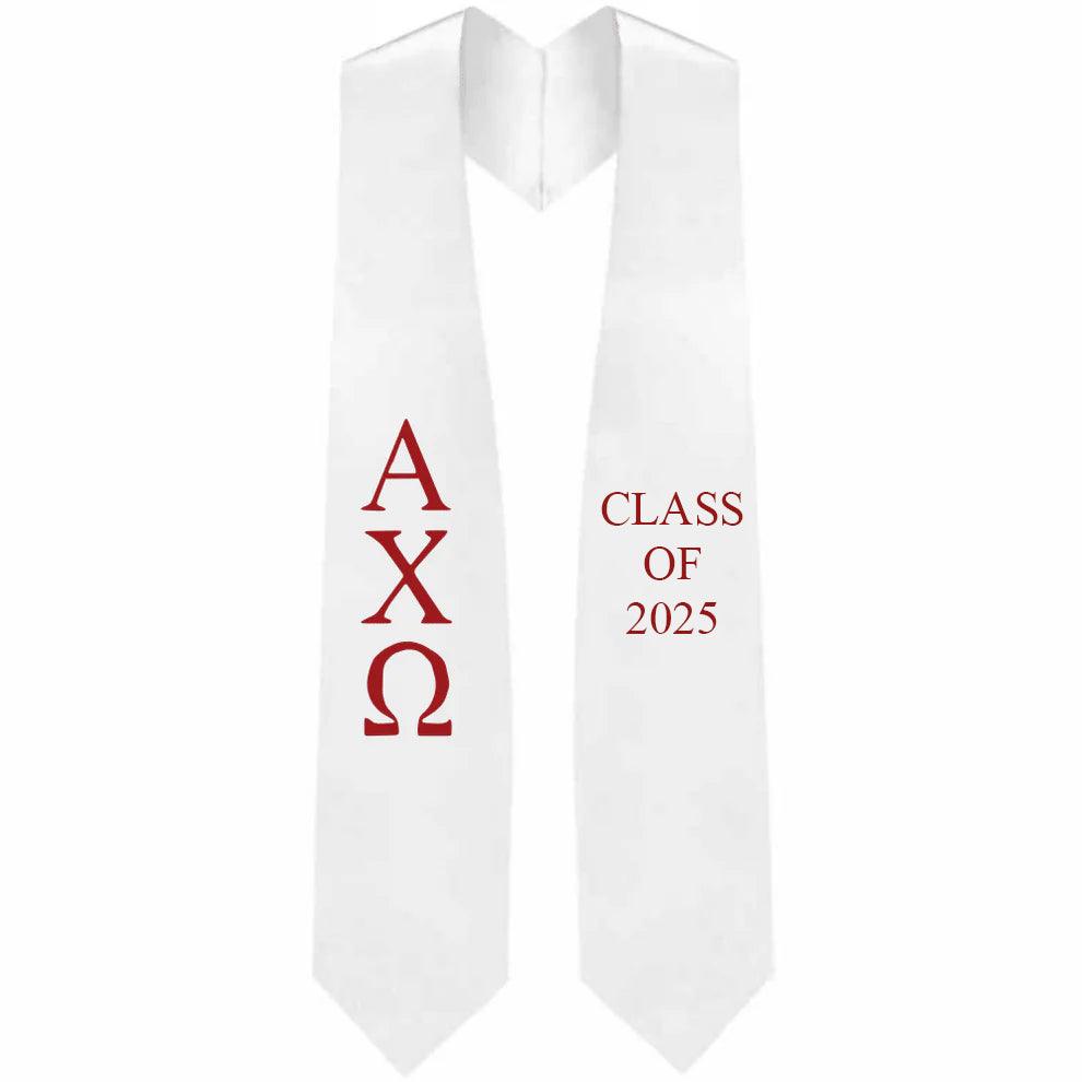 Alpha Chi Omega Greek Lettered Stole w/ Year - Graduation Gown and Cap