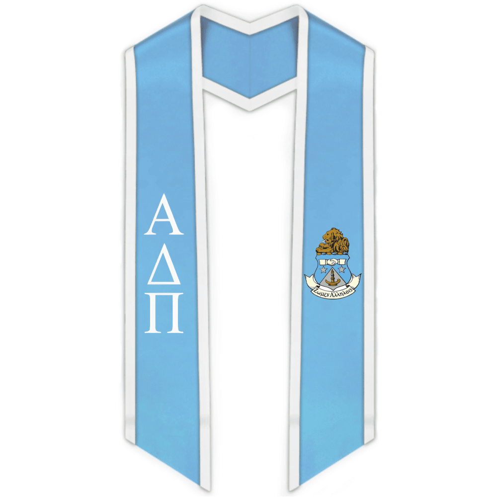 Alpha Delta Pi Trimmed Greek Lettered Graduation Stole w/ Crest - Graduation Gown and Cap