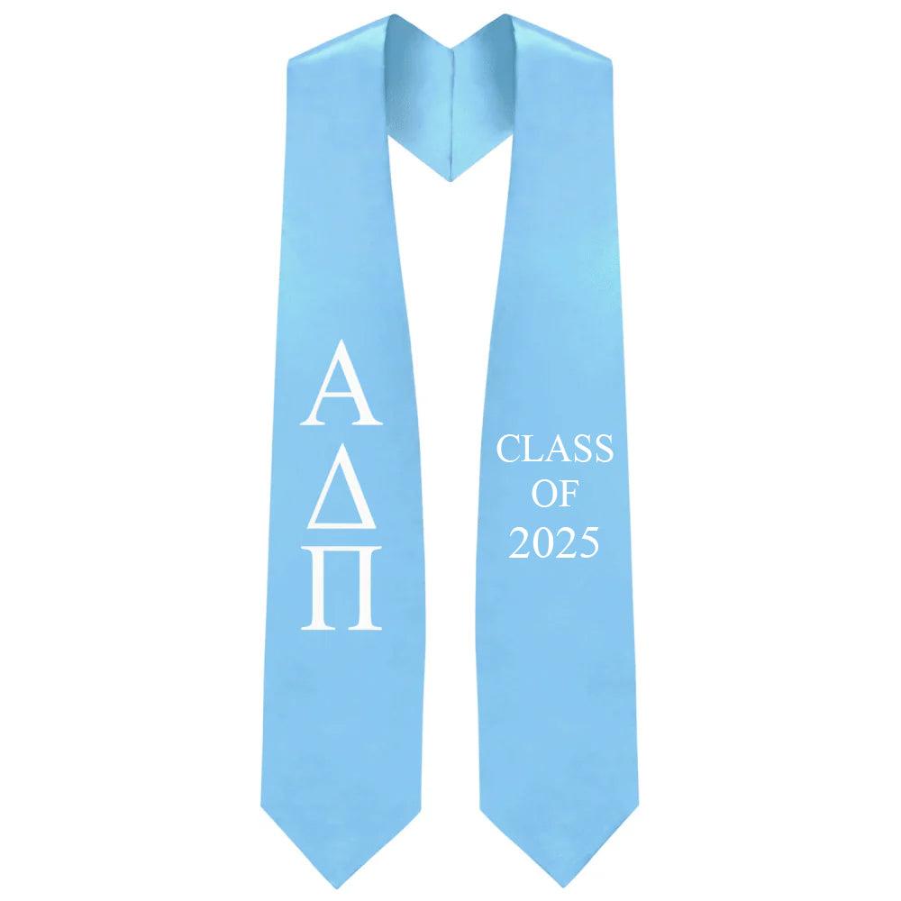 Alpha Delta Pi Greek Lettered Stole w/ Year - Graduation Gown and Cap