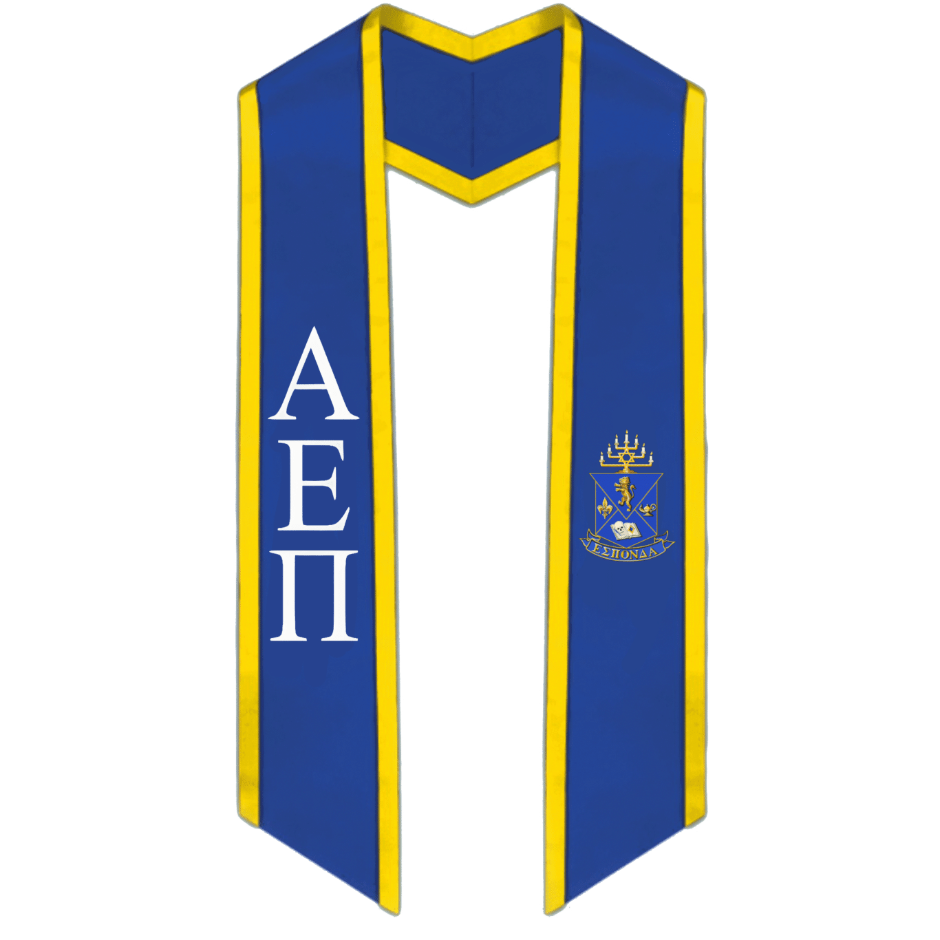 Alpha Epsilon Pi Trimmed Greek Lettered Graduation Stole w/ Crest - Graduation Gown and Cap