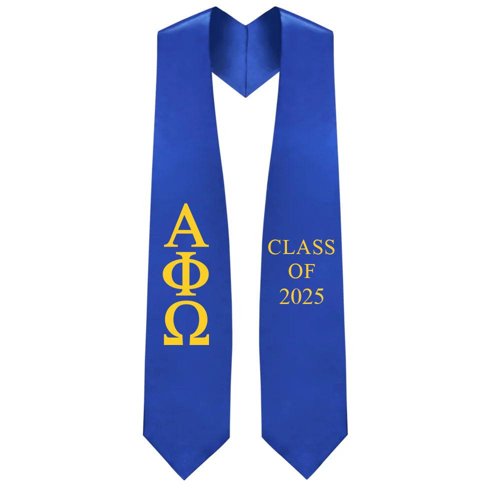Alpha Phi Omega Greek Lettered Stole with Year - Graduation Gown and Cap