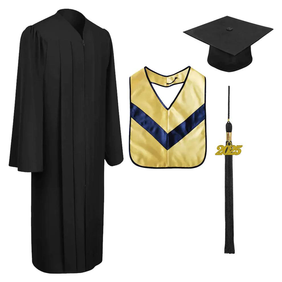 Matte Black Associates Cap, Gown & Hood Package - Graduation Gown and Cap