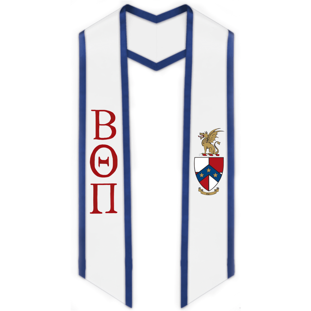 Beta Theta Pi Trimmed Greek Lettered Graduation Stole w/ Crest - Graduation Gown and Cap