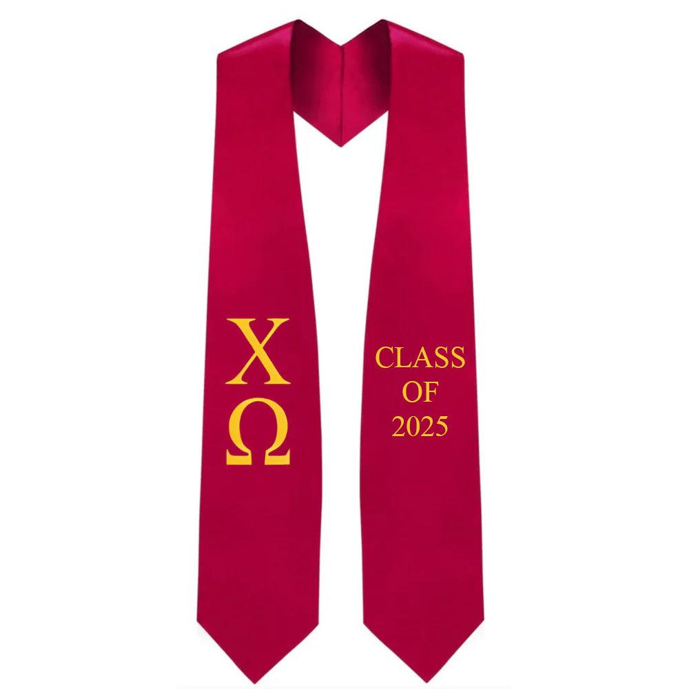 Chi Omega Greek Lettered Stole w/ Year - Graduation Gown and Cap