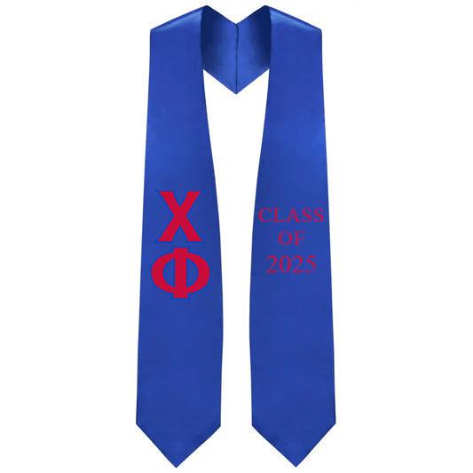 Chi Phi Greek Lettered Stole with Year - Graduation Gown and Cap